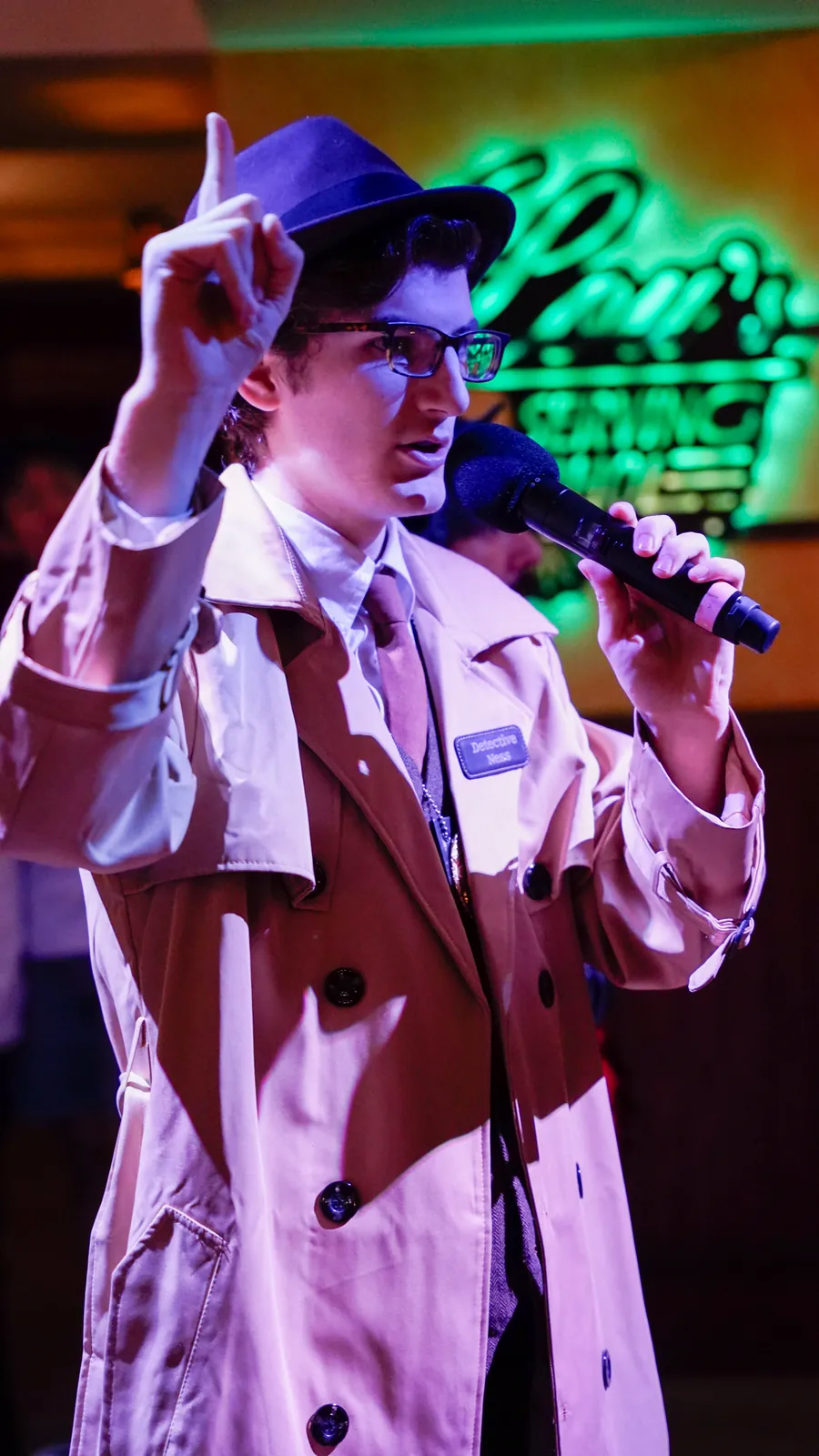A Murder Mystery Company actor working the room at a Sioux Falls show